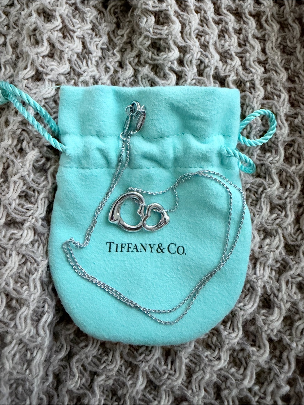 Tiffany & Co. Sterling Silver Double Open Heart Pendant Necklace - Silver